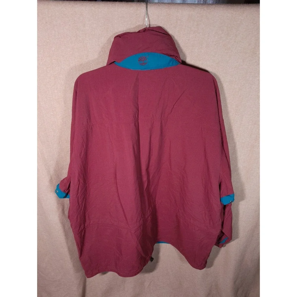 Timberland Rain Jacket Mens Burgundy Teal XL Vintage 90s Weathergear Hooded Coat
